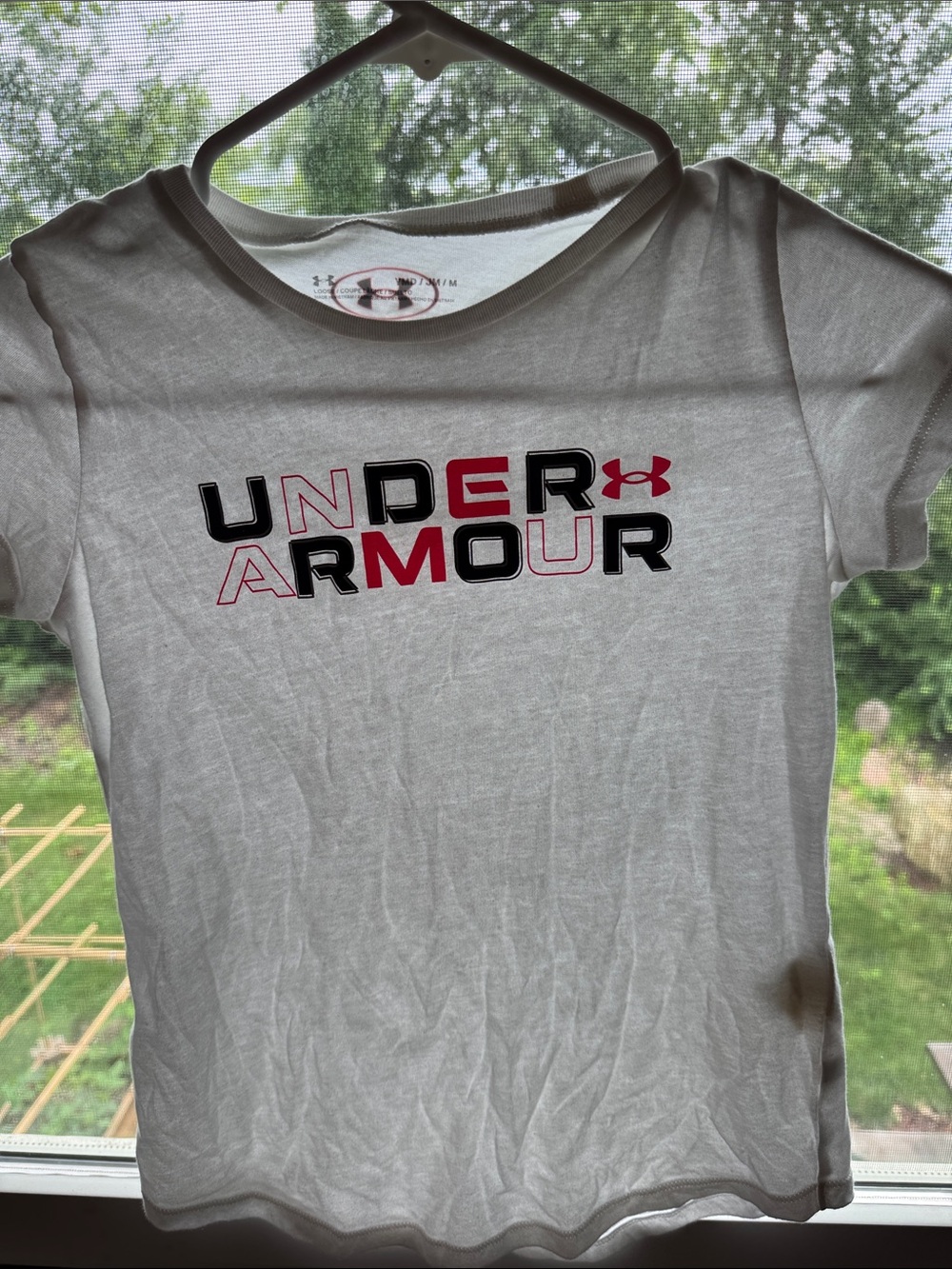 Under Armour White Girls' Short Sleeve Tee with Pink & Black Logo